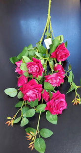 Fir Trandafir artificial roz intens 93cm – ramură cu flori decorative realiste